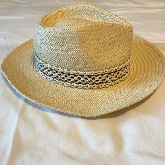 Rag & bone Packable Net Band Straw Fedora Hat Size Medium - Picture 4 of 9